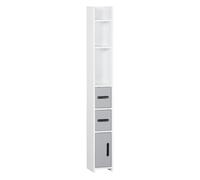 Kleankin armario alto de baño columna de baño con 3 puertas 3 estantes abiertos y sistema antivuelco armario de baño estilo moderno 15x17x120 cm gris