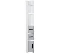 kleankin Armario Alto de Baño Columna de Baño con 3 Puertas 3 Estantes Abiertos y Sistema Antivuelco Armario de Baño Estilo Moderno 15x17x120 cm Gris