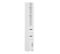 kleankin Armario Alto de Baño Columna de Baño con 3 Puertas 3 Estantes Abiertos y Sistema Antivuelco Armario de Baño Estilo Moderno 15x17x120 cm Blanco