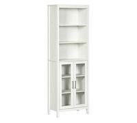 kleankin Armario Alto de Baño con 2 Puertas de Vidrio y 3 Estantes Abiertos Columna Auxiliar de Baño para Salón Aseo Dormitorio Estilo Moderno 53x30x162 cm Blanco
