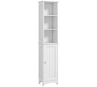 kleankin Columna de Baño con 3 Compartimientos Puerta y Estantes Ajustables para Ducha Aseo 34x23x165 cm Blanco