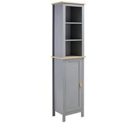 kleankin Armario Alto de Baño Mueble Columna Estrecho Moderno con 1 Puerta Estante Ajustable y 3 Compartimentos 39x30x168 cm Gris Aosom España