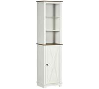 kleankin Armario Alto de Baño Mueble Columna de Baño Armario de Almacenamiento con 3 Compartimientos Puerta y Estante Ajustable 39,5x30x160 cm Blanco