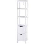 kleankin Armario Alto de Baño Multiusos Mueble Columna Estantes Abiertos y Cajones de Almacenaje Diseño Antivuelco Blanco White 30x30x89cm