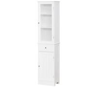 kleankin Armario Alto para Baño Mueble Auxiliar de Baño de Estilo Moderno con 2 Puertas Estantes Ajustables y 1 Cajón 40x27x171,5 cm Blanco White 40x27x171.5cm