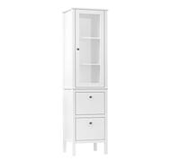 kleankin Armario Alto para Baño Mueble Columna con 1 Puerta de Cristal Estantes Ajustables y 2 Cajones Multiusos 43x35x160 cm Blanco Aosom España