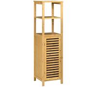 Kleankin armario auxiliar de baño de bambú estantería de baño con 2 estantes abiertos y puerta de rejilla para ducha salón 32,9x29,9x120 cm natural 0 cm