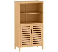 kleankin Mueble de Baño de Bambú Armario de Baño con 2 Puertas 2 Estantes Abiertos y Patas Elevadas Antivuelco 50x29x92 cm Natural