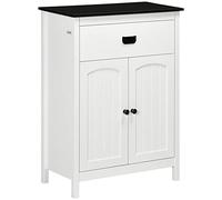 kleankin Armario Auxiliar de Baño Mueble de Baño Auxiliar con 1 Cajón 2 Puertas y Estante Ajustable para Lavabo Ducha Estilo Moderno 60x30x80 cm Blanco