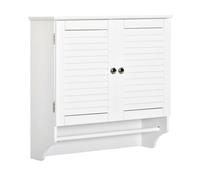 Kleankin armario baño de pared con 2 puertas de persiana estante interior y barra de toallero mueble auxiliar suspendido moderno multiusos para cocina 60x23x60 cm blanco