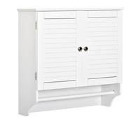 kleankin Armario Baño de Pared con 2 Puertas de Persiana Estante Interior y Barra de Toallero Mueble Auxiliar Suspendido Moderno Multiusos para Cocina 60x23x60 cm Blanco