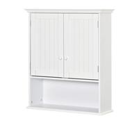 kleankin Armario Baño de Pared con 2 Puertas Estante Interior Ajustable y Compartimento Abierto Mueble Auxiliar Suspendido Multiusos para Cocina 60x20x70,5 cm Blanco