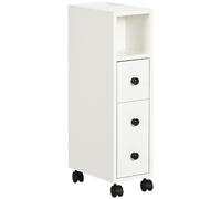 kleankin Armario Baño Mueble Auxiliar para Baño Espacio Reducido con Ruedas Estantes Abiertos Armario Cajón 18x30x68,5 cm Blanco Aosom España