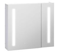 Kleankin armario con espejo de baño con luz led armario de baño colgante con 2 puertas función de memoria e interruptor táctil estilo moderno 70x15x65 cm blanco