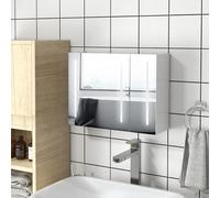 kleankin Armario con Espejo de Baño LED 90x15x70 cm Blanco Brillante