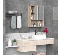 kleankin Armario con espejo baño montado en pared, estante ajustable, 60x15x76 cm grano de roble