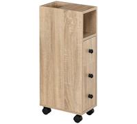 kleankin Mueble de Baño con Ruedas Universales y Frenos Estantes Abiertos Armario Cajón Madera Roble 18x30x68,5 cm Aosom España