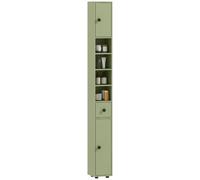 kleankin Armario de baño Alto 180cm, Delgado, 4 estantes Abiertos, Verde | Armario de baño estrecho, 2 armarios con puerta, estantes ajustables, unidad de almacenamiento alta y estrecha