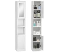 kleankin Armario de baño alto, armario de almacenamiento, columna con espejo, 2 puertas, compartimentos abiertos, estantes ajustables, mueble estrecho para inodoro, espacios pequeños, 30 x 28 x 170 cm