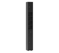 Kleankin armario de baño alto, columna de baño estrecha con 1 cajón, 4 estantes abiertos y estantes ajustables, 2 puertas, estilo moderno, para espacios pequeños, 20x20x180 cm, negro 180 cm