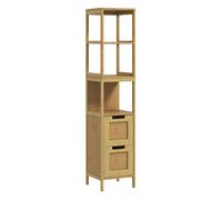 Kleankin armario de baño alto, columna de baño estrecha con 3 estantes y 2 cajones de bambú, estilo moderno, 30x30x142,5 cm, natural 142.5 cm