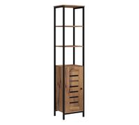 Kleankin armario de baño alto, columna de baño estrecha, con puerta de lamas, estantes ajustables, compartimentos abiertos, marco de acero, 37x30x167 cm, marrón rústico 30 cm