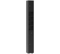kleankin Armario de Baño Alto Columna de Baño Estrecha Mueble Esquinero Estantes Ajustables 20x20x180 cm Negro Aosom España