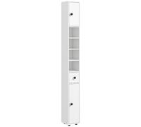 Kleankin armario de baño alto, columna de baño estrecha con 1 cajón, 4 estantes abiertos y estantes ajustables, 2 puertas, estilo moderno, para espacios pequeños, 20x20x180 cm, blanco 20 cm