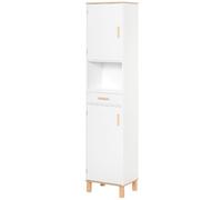 kleankin Armario de baño Alto y Estrecho, Blanco | con puertas y cajón, torre de ropa autoportante con estantes