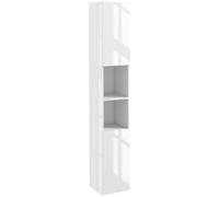 kleankin Armario de Baño Alto y Estrecho con Puertas y Estantes Ajustables 30x30x81,5 cm Blanco Brillo