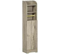 kleankin Portarrollos de Papel Higiénico con Armario para Baño con Estante Interior Ajustable 23x18x100 cm Gris Aosom España