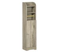Kleankin armario de baño columna auxiliar de baño armario multiusos con estante ajustable y portarrollos de papel para dormitorio 23x18x100 cm gris