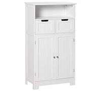 kleankin Armario de Baño con 2 Puertas Estante Ajustable 2 Cajones y Compartimento Abierto Mueble Auxiliar de Almacenaje Blanco Aosom España