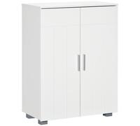 kleankin Armario de Baño con 2 Puertas y 2 Estantes Ajustables de 7 Niveles Mueble Auxiliar de Almacenaje Antivuelco 60x30x80 cm Blanco Aosom España