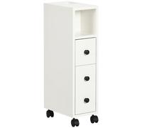 kleankin Armario Baño Mueble Auxiliar para Baño Espacio Reducido con Ruedas Estantes Abiertos Armario Cajón 18x30x68,5 cm Blanco Aosom España