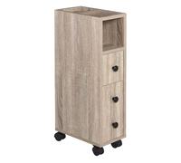 kleankin Mueble de Baño con Ruedas Universales y Frenos Estantes Abiertos Armario Cajón Madera Roble 18x30x68,5 cm Aosom España