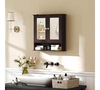 kleankin Armario de Baño con Espejo, Armario de Pared con 2 Puertas, Estante Abierto, Estante Ajustable, Mueble de Baño Colgar para Cocina, Salón, 56x13x58 cm, Marrón Oscuro