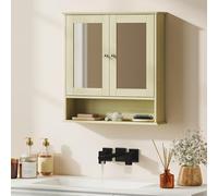 Kleankin armario de baño con espejo, armario de pared con 2 puertas, estante abierto, estante ajustable, mueble de baño colgar para cocina, salón, 56x13x58 cm, natural 13 cm