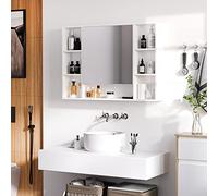 kleankin Armario de Baño con Espejo Armario de Pared 100x15x70 cm Blanco