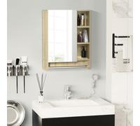 kleankin Armario de Baño con Espejo Armario de Pared 60x15x70 cm Roble | 1 Puerta, Estante Ajustable, Toallero y Compartimento, Mueble de Baño para Colgar de Pared, para Salón