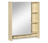 kleankin Armario de Baño con Espejo Armario de Pared con 1 Puerta Estante Ajustable Toallero y Compartimento Mueble de Baño Colgante para Salón 60x15x70 cm Roble
