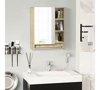 kleankin Armario de Baño con Espejo Armario de Pared con 1 Puerta Estante Ajustable Toallero y Compartimento Mueble de Baño Colgante para Salón 60x15x70 cm Roble