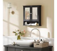 kleankin Armario de Baño con Espejo, Armario de Pared con 2 Puertas, Estante Abierto, Estante Ajustable, Mueble de Baño Colgar para Cocina, Salón, 56x13x58 cm, Negro