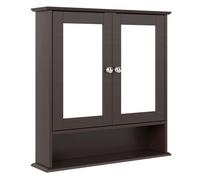 Kleankin armario de baño con espejo, armario de pared con 2 puertas, estante abierto, estante ajustable, mueble de baño colgar para cocina, salón, 56x13x58 cm, marrón oscuro 56 cm