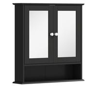Kleankin armario de baño con espejo, armario de pared con 2 puertas, estante abierto, estante ajustable, mueble de baño colgar para cocina, salón, 56x13x58 cm, negro 56 cm