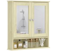 kleankin Armario de Baño con Espejo, Armario de Pared con 2 Puertas, Estante Abierto, Estante Ajustable, Mueble de Baño Colgar para Cocina, Salón, 56x13x58 cm, Natural Natural wood 56x13x58cm