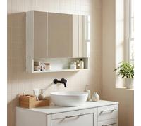 kleankin Armario de Baño con Espejo Armario de Pared con 3 Puertas Estante Ajustable y Compartimento Mueble de Baño Colgante para Salón 90x15x75 cm Blanco