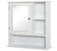 kleankin Armario de Baño con Espejo de Gran Almacenaje Armario Montado en la Pared con Estante Ajustable Interior y Estantes Abiertos 60x18x63 cm Blanco White 60x18x63cm