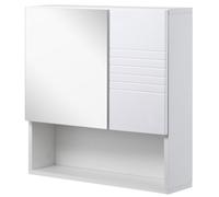 kleankin Armario de Baño con Espejo Mueble Auxiliar Montado en Pared con Estane Abierto y 2 Puertas con Balda Interior Ajustable 54x15x55 cm Blanco White 54x15x55cm