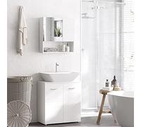 kleankin Armario de Baño con Espejo Mueble Auxiliar Montado en Pared con Estane Abierto y 2 Puertas con Balda Interior Ajustable 54x15x55 cm Blanco